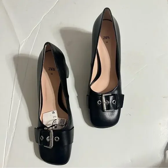 Zara Black SINGLE MONK STRAP LEATHER SHOES 7.5 US - Picture 10 of 16